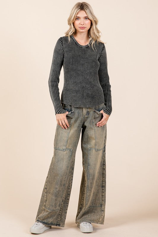 Stonefield Washed Wide Leg Utility Jeans