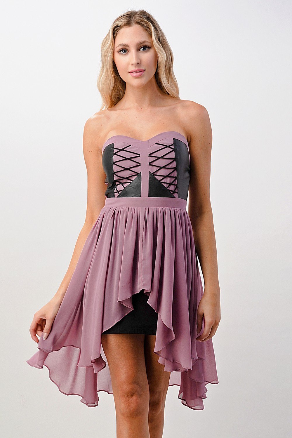 ARROW Strapless Lace-Up High-Low Dress