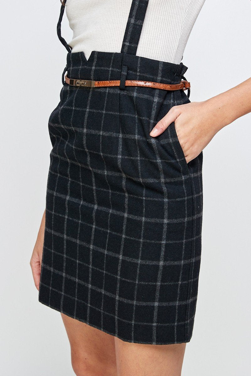 ARROW Plaid Suspender Skirt with Belt Detail