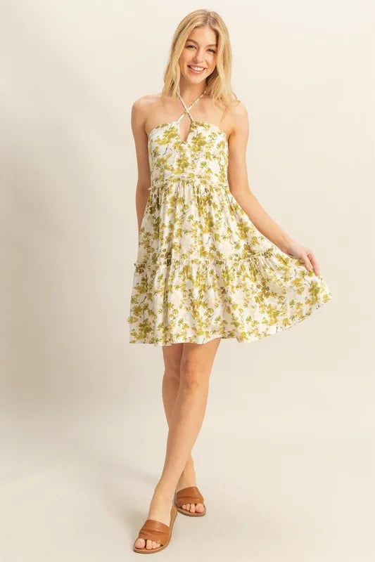Olive Meadow Halter Tiered Mini Dress