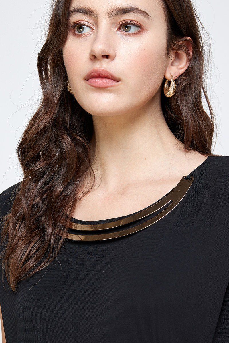 Arrow Sleeveless Embellished Neckline Mini Dress