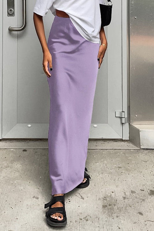 Olive Aura Satin Maxi Skirt