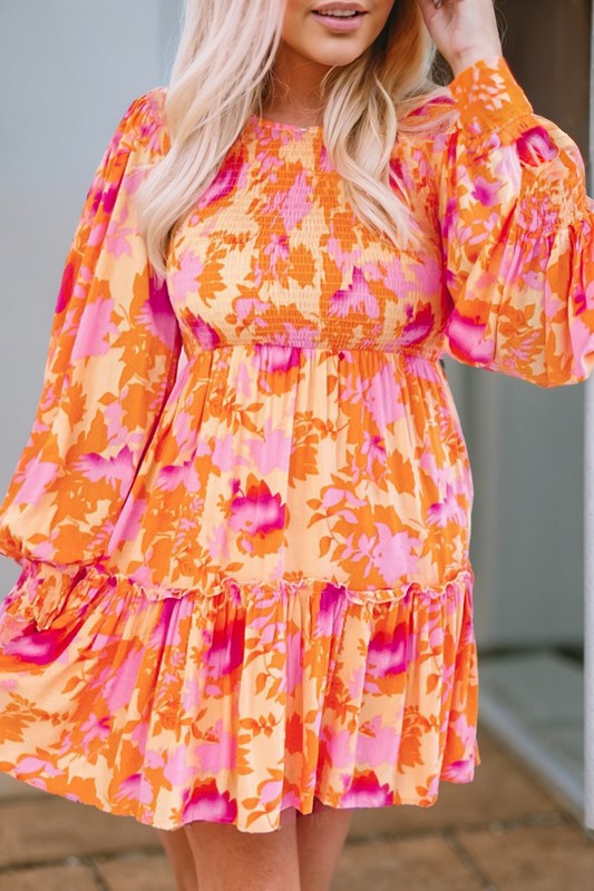 Sunset Bloom Smocked Ruffle Mini Dress