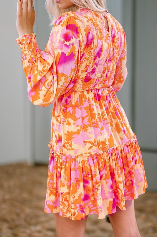 Sunset Bloom Smocked Ruffle Mini Dress