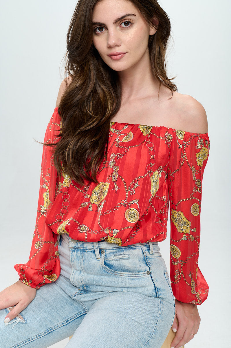 ARROW Off-Shoulder Top with Long Sleeves