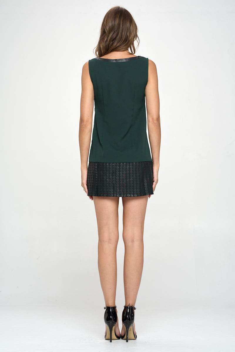 ARROW Sleeveless Shift Dress with Faux Leather Trim