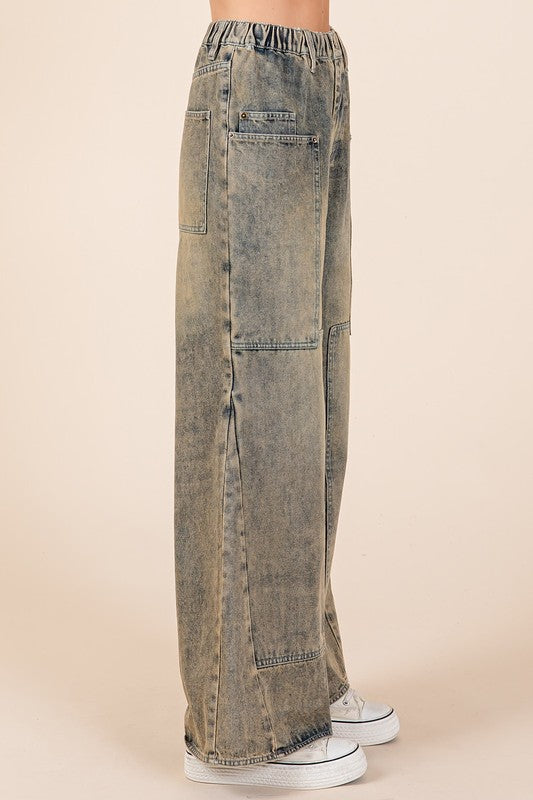 Stonefield Washed Wide Leg Utility Jeans
