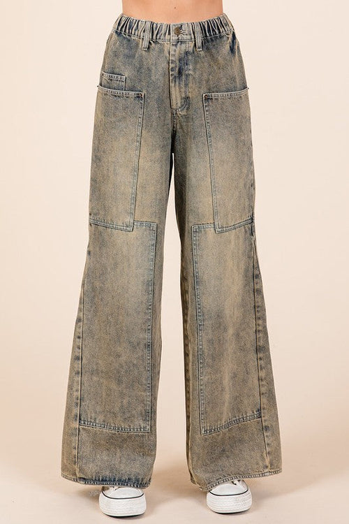 Stonefield Washed Wide Leg Utility Jeans
