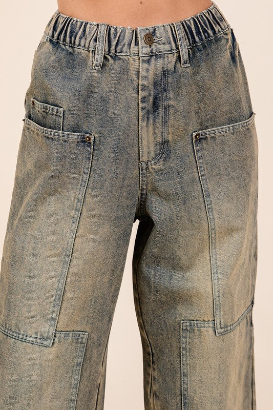 Stonefield Washed Wide Leg Utility Jeans
