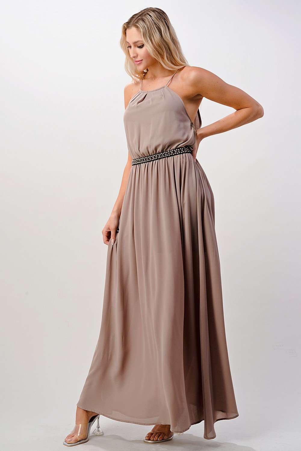 ARROW Halter Neck Maxi Dress with Beaded Waist Detail