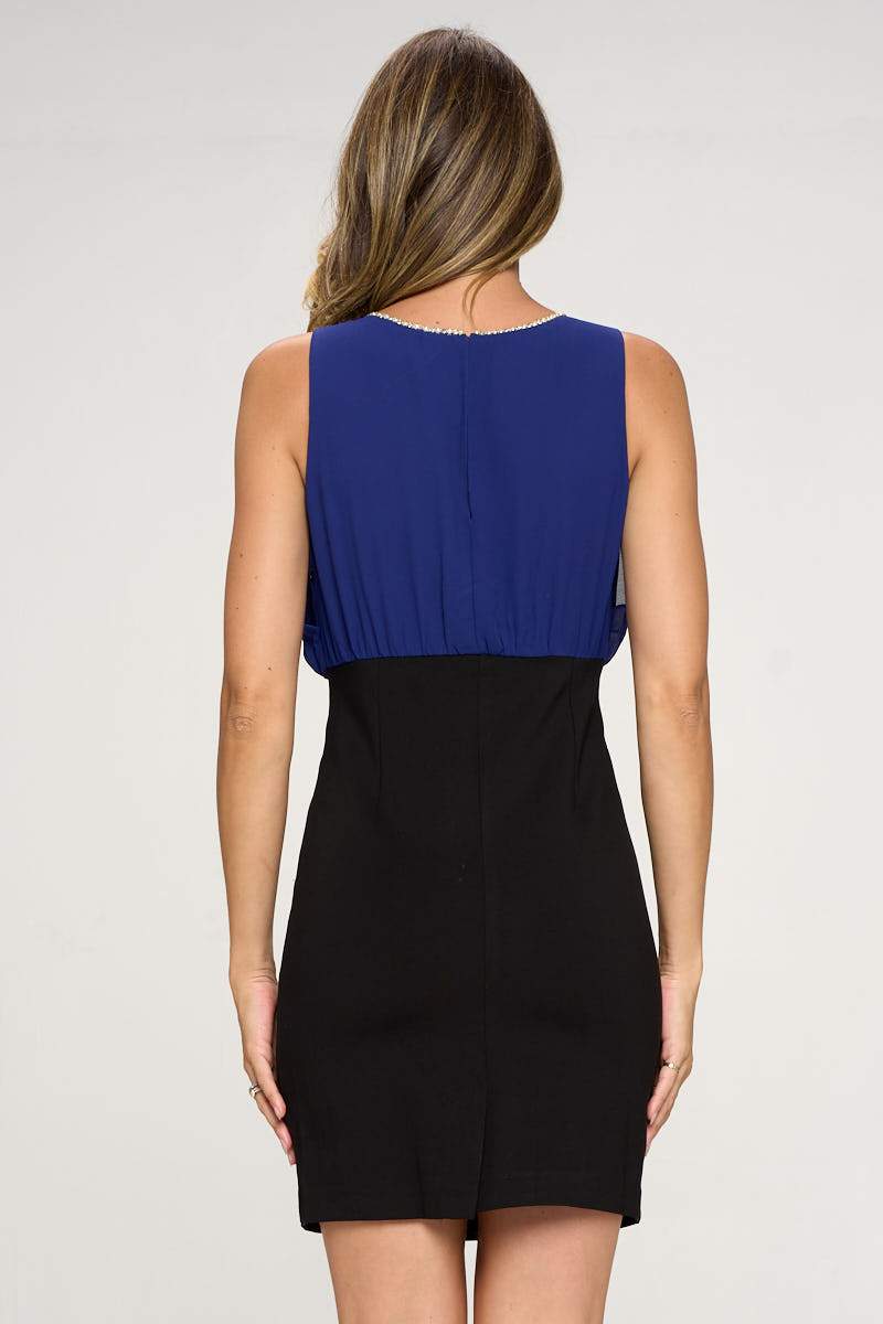 Arrow Sleeveless Two-Tone Fitted Dress