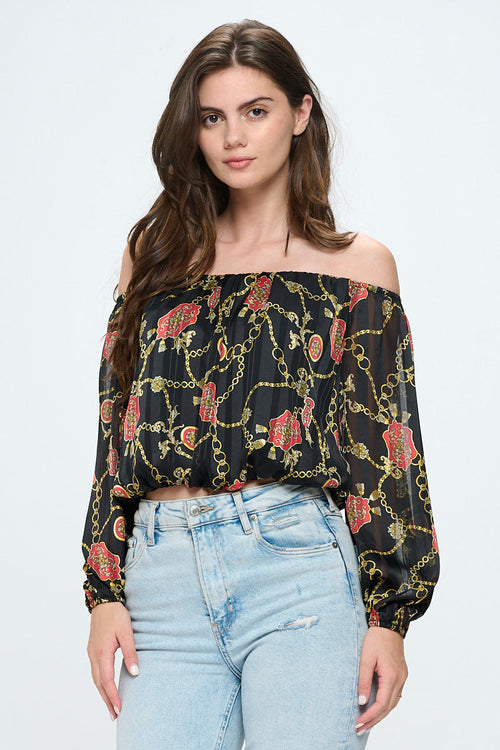 ARROW Off-Shoulder Top with Long Sleeves