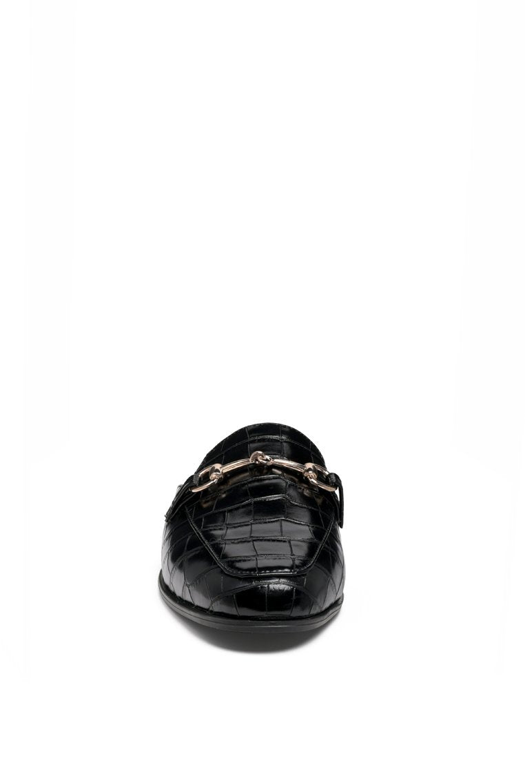 Begonia Buckled Faux Leather Croc Mules