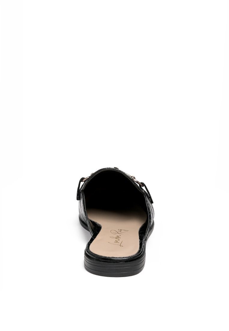 Begonia Buckled Faux Leather Croc Mules