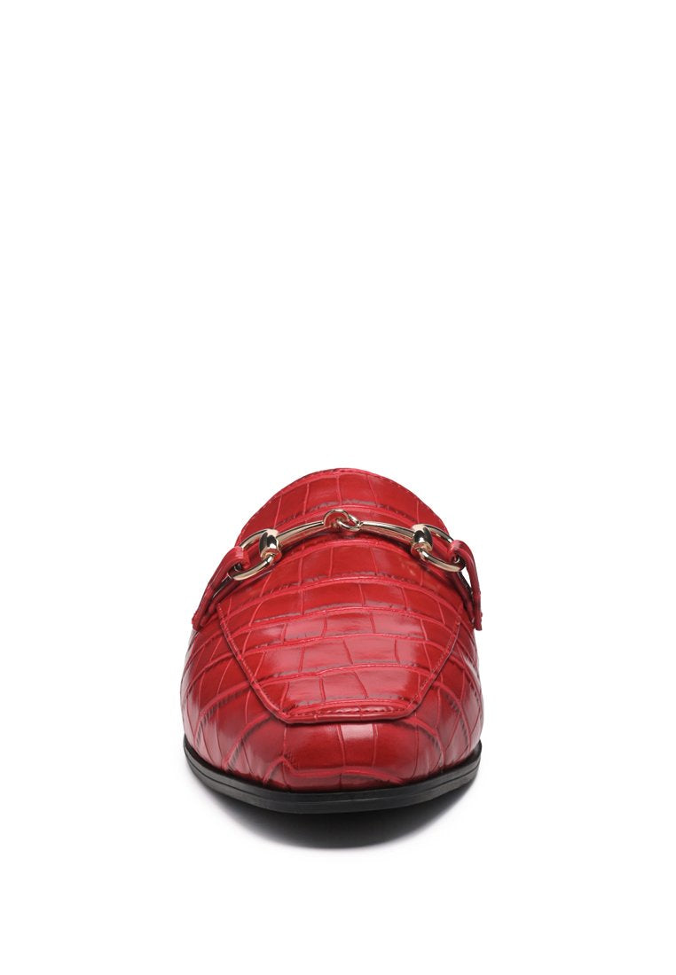 Begonia Buckled Faux Leather Croc Mules