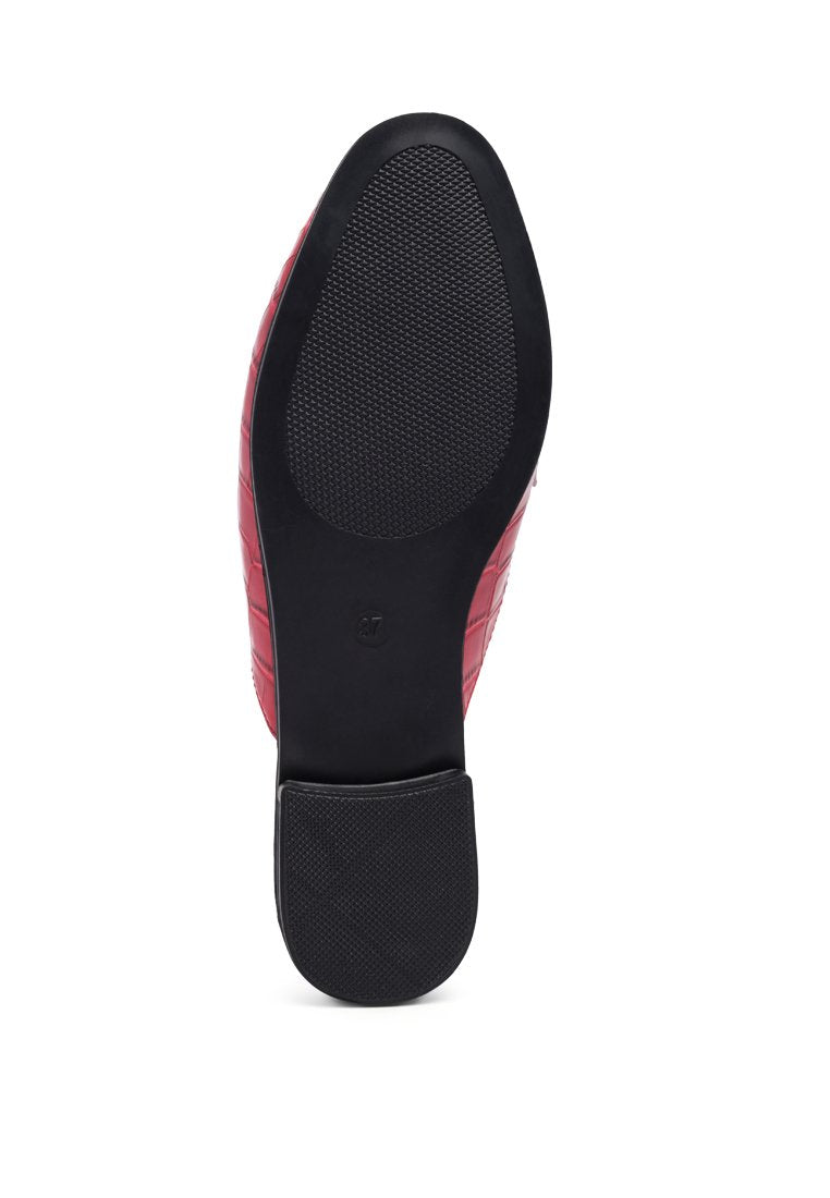 Begonia Buckled Faux Leather Croc Mules