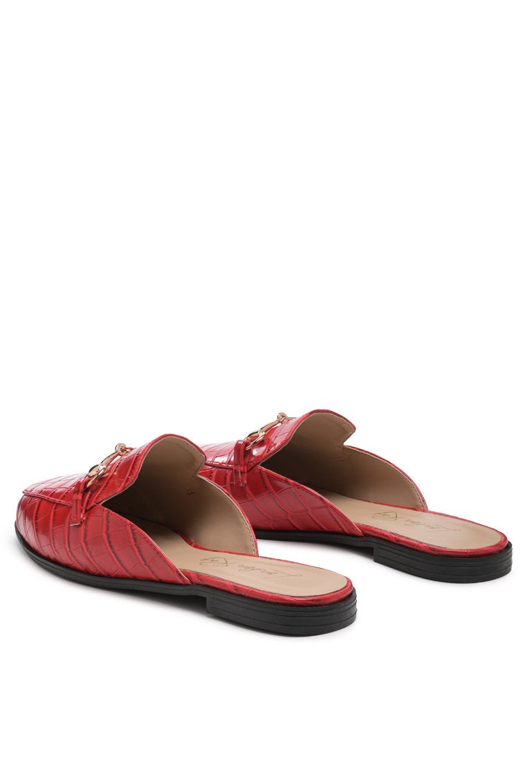 Begonia Buckled Faux Leather Croc Mules