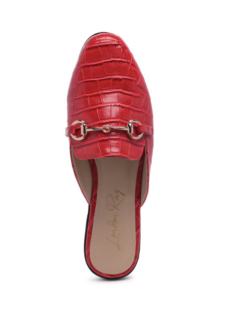 Begonia Buckled Faux Leather Croc Mules