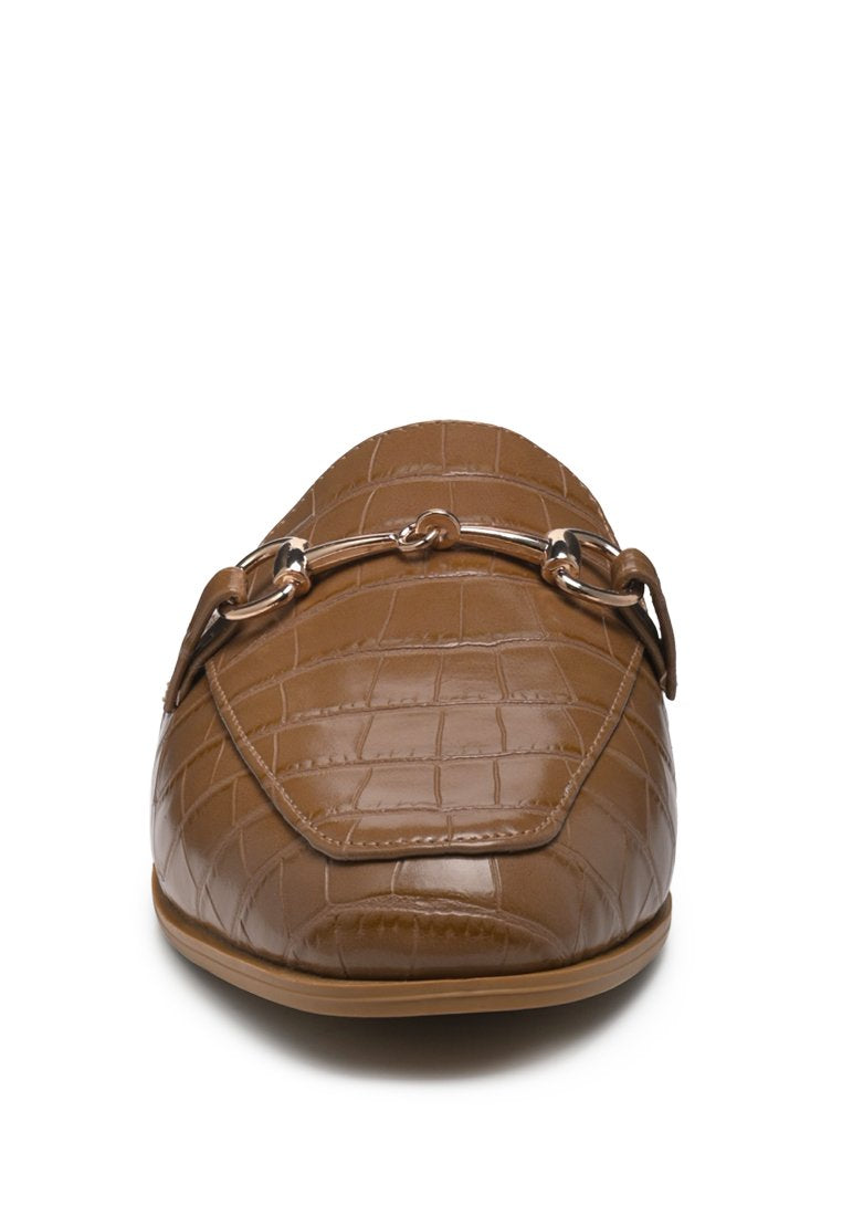 Begonia Buckled Faux Leather Croc Mules