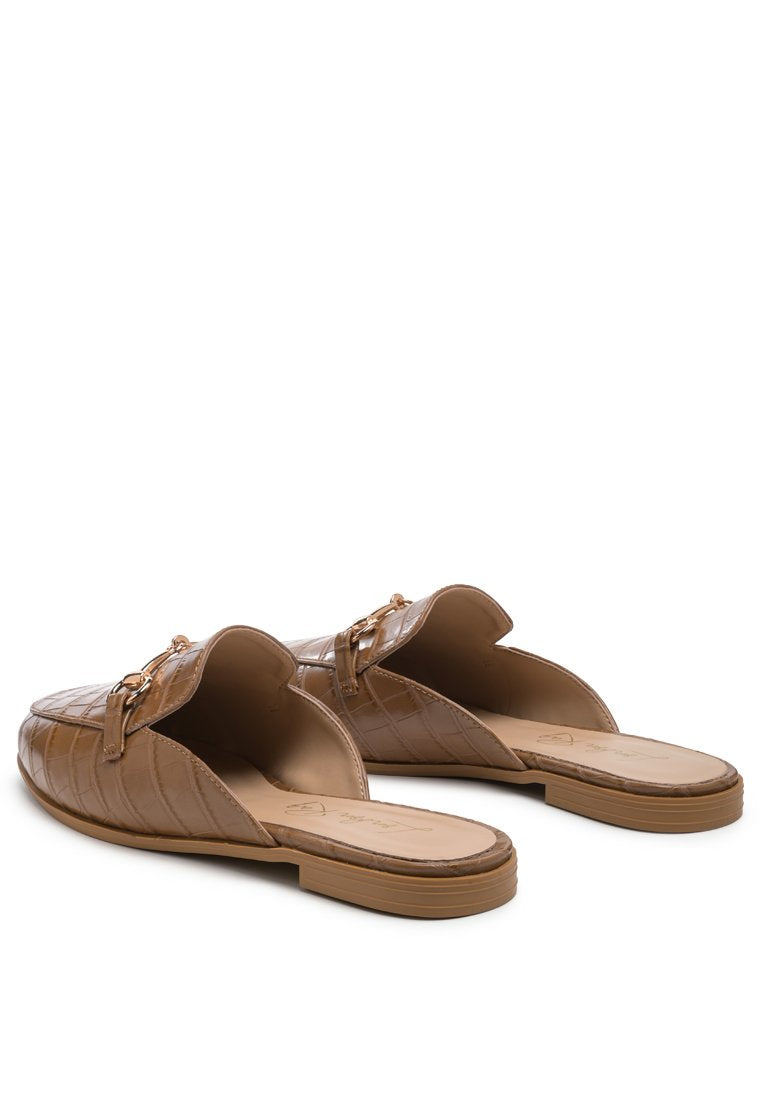 Begonia Buckled Faux Leather Croc Mules