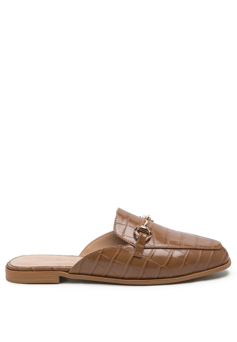 Begonia Buckled Faux Leather Croc Mules