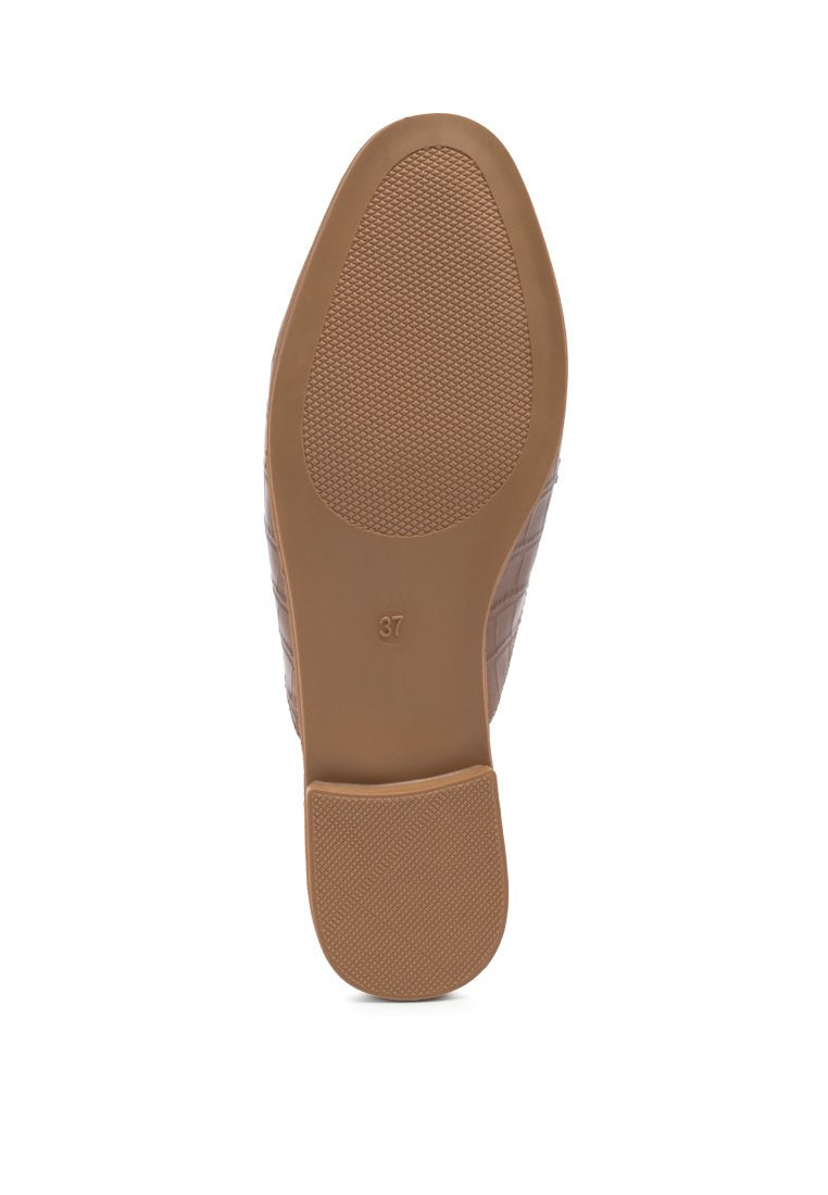 Begonia Buckled Faux Leather Croc Mules