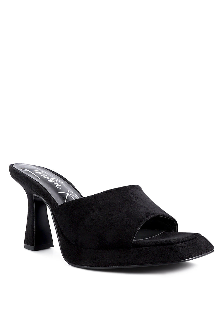 COYME Micro Suede Slip On Spool Heeled Sandals