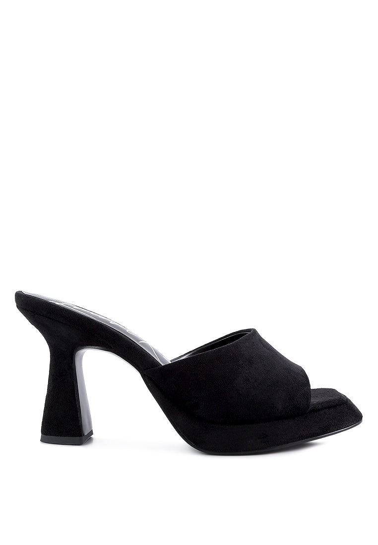COYME Micro Suede Slip On Spool Heeled Sandals