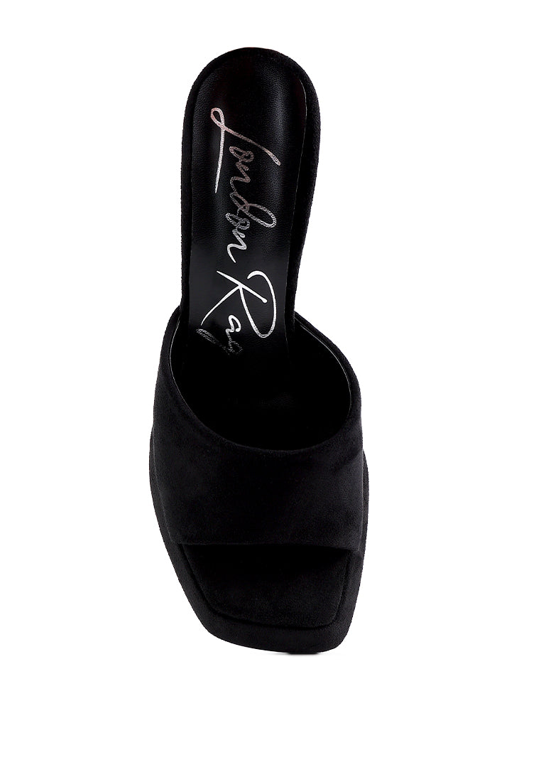 COYME Micro Suede Slip On Spool Heeled Sandals