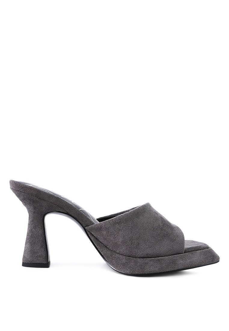 COYME Micro Suede Slip On Spool Heeled Sandals