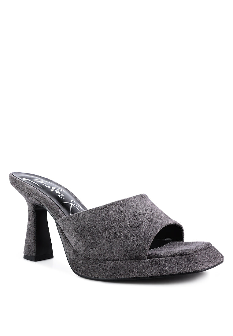 COYME Micro Suede Slip On Spool Heeled Sandals