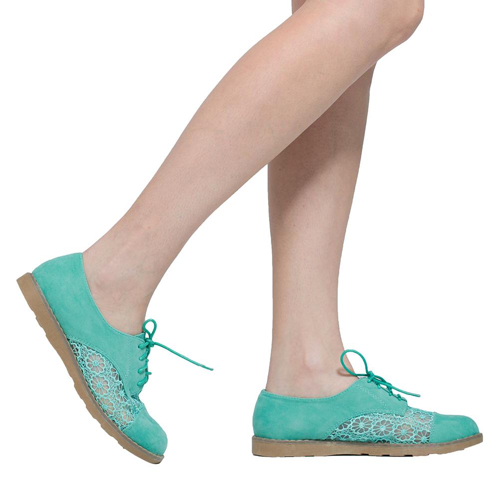 SOBEYO Embroidered Flower Lace Up Oxford Flats (Green)