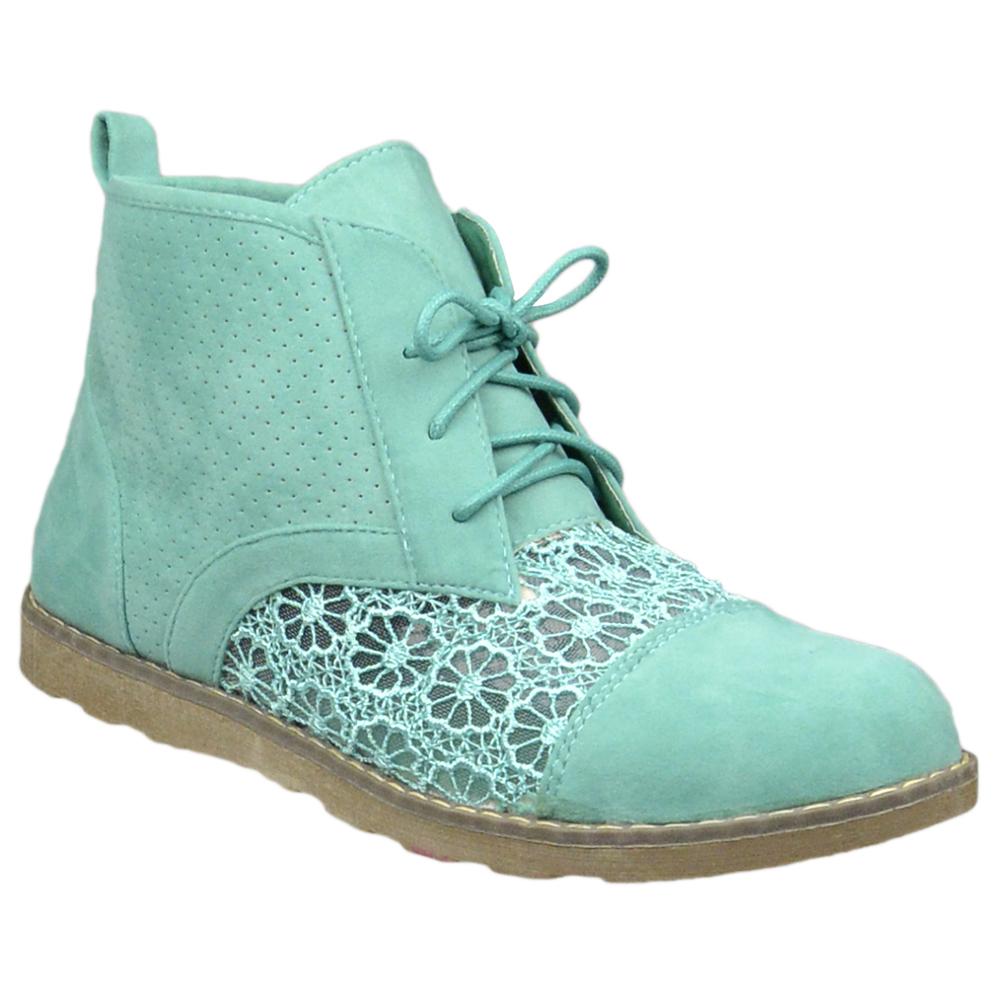 SOBEYO Oxford Green Embroidered Flower Lace Up Booties