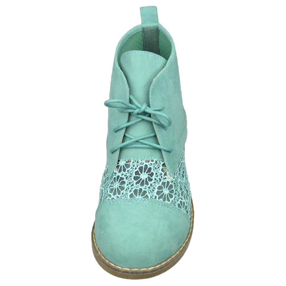SOBEYO Oxford Green Embroidered Flower Lace Up Booties