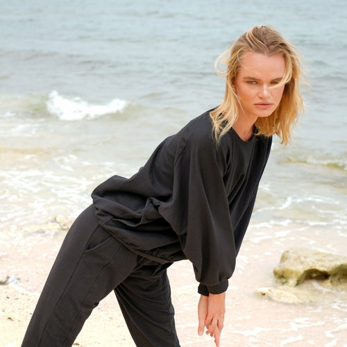 Haley Bamboo Fleece Sweaters, In Black