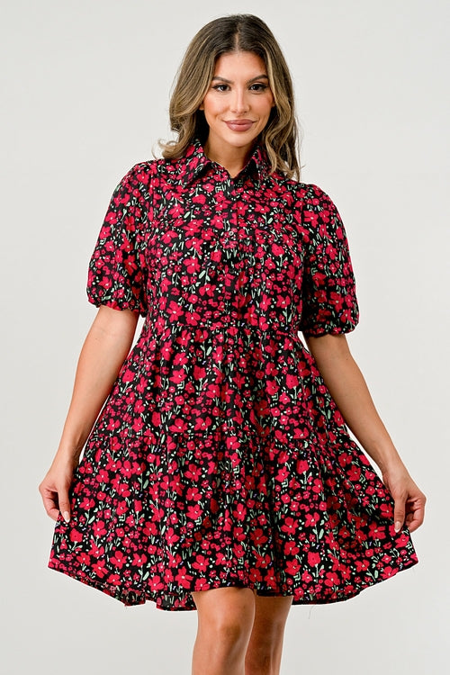 ARROW Floral Print Tiered Dress with Puff Sleeves