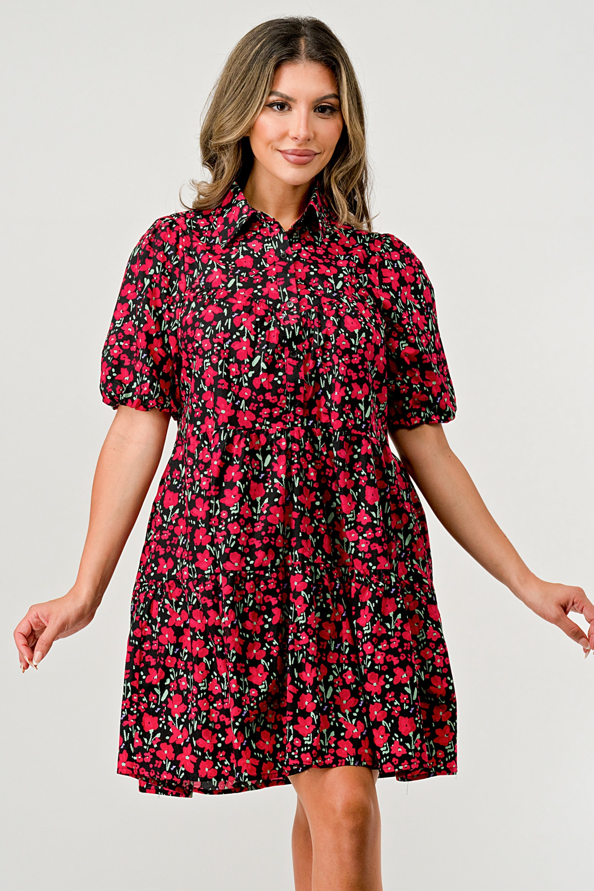 ARROW Floral Print Tiered Dress with Puff Sleeves