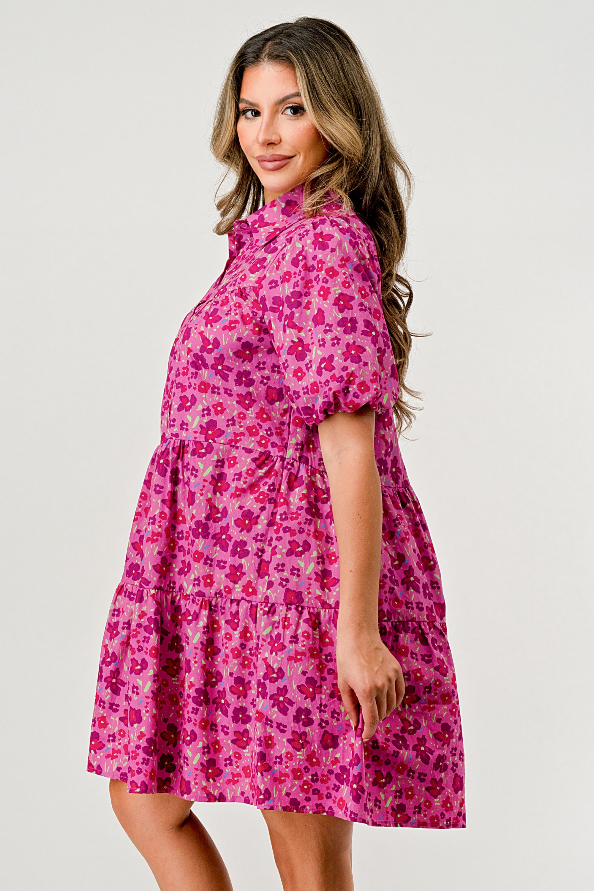 ARROW Floral Print Tiered Dress with Puff Sleeves