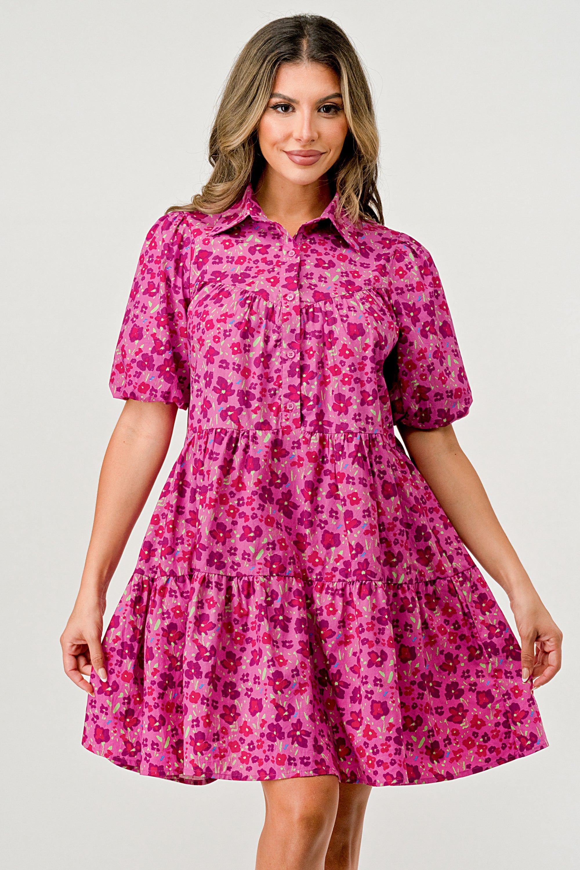 ARROW Floral Print Tiered Dress with Puff Sleeves