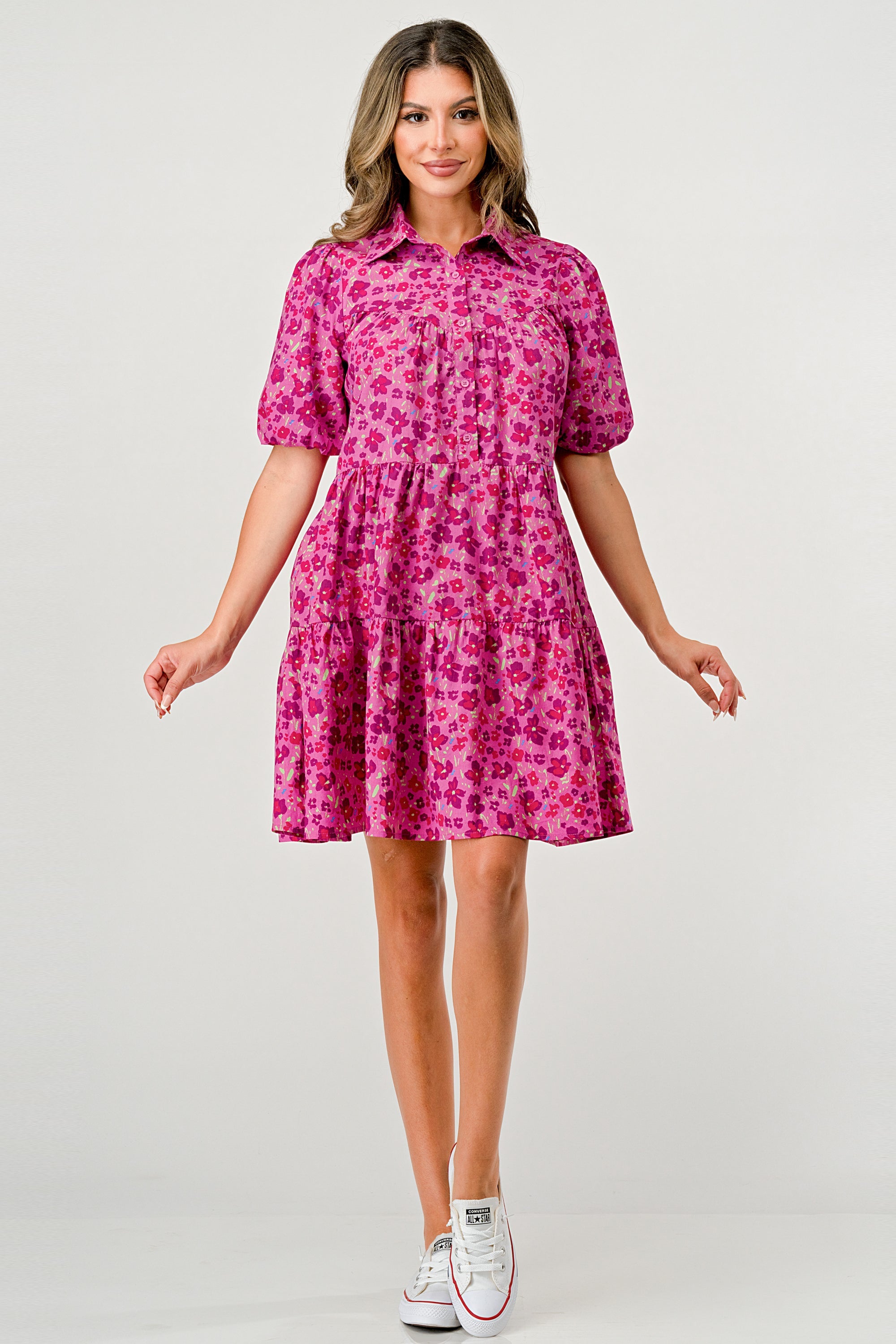 ARROW Floral Print Tiered Dress with Puff Sleeves