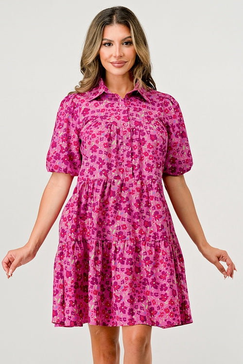 ARROW Floral Print Tiered Dress with Puff Sleeves