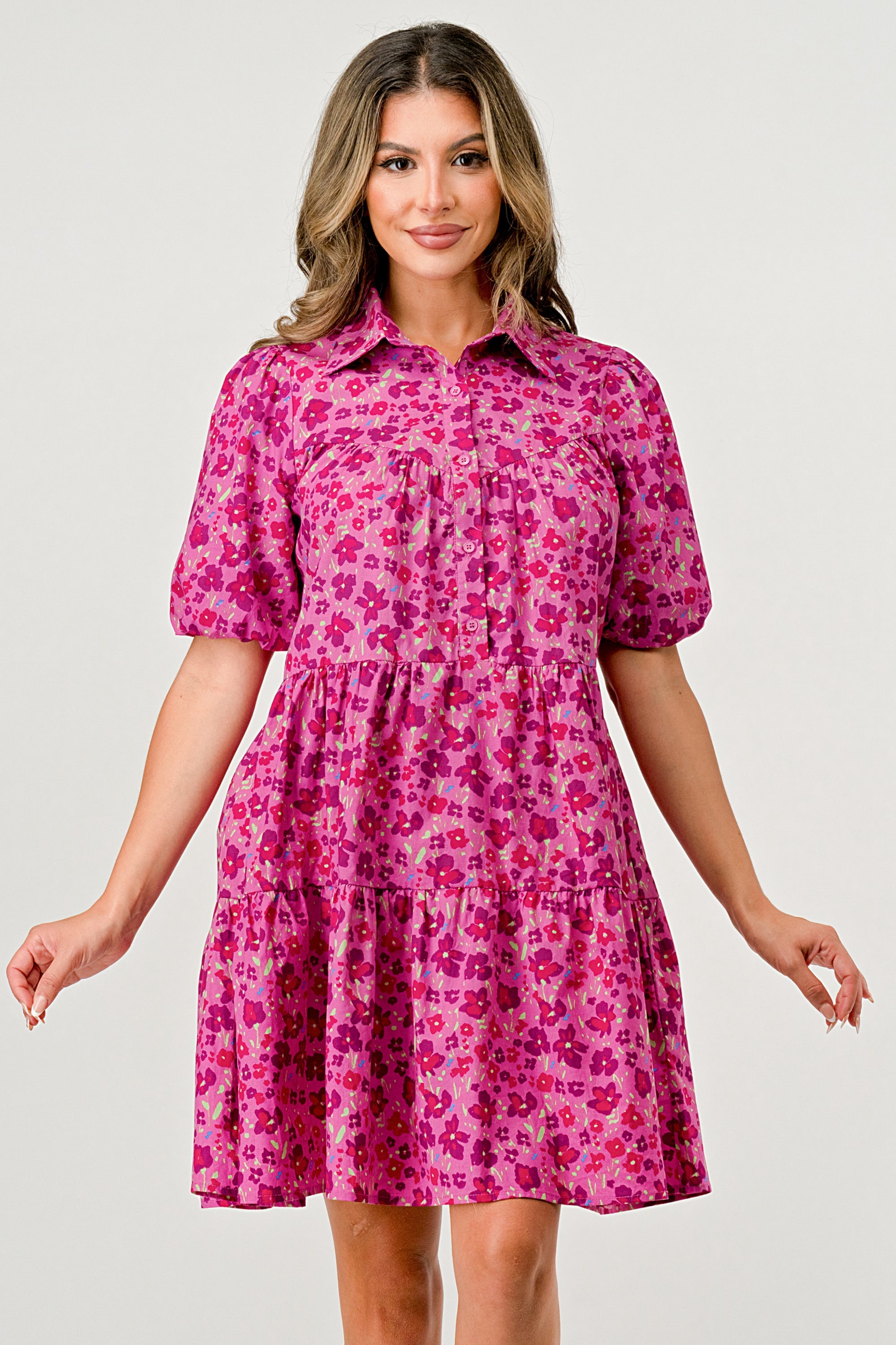 ARROW Floral Print Tiered Dress with Puff Sleeves