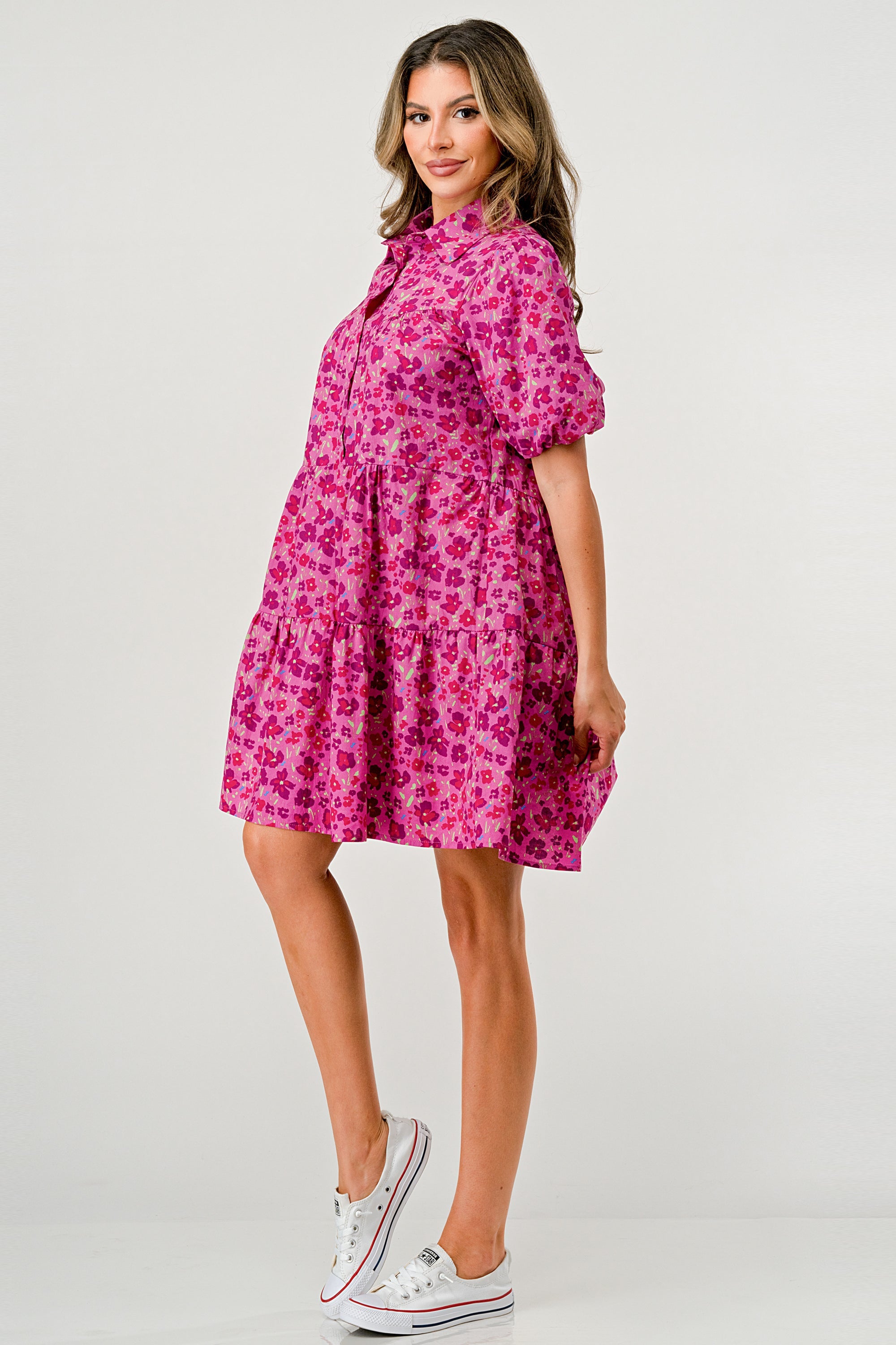 ARROW Floral Print Tiered Dress with Puff Sleeves