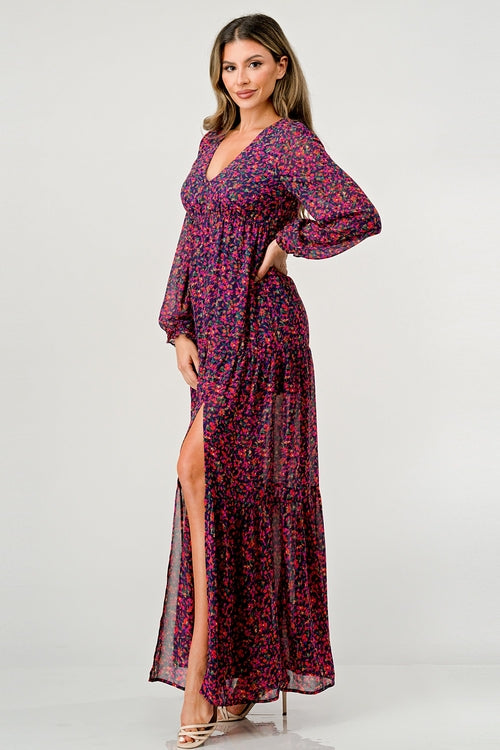 ARROW Tiered Side Slit Floral Maxi Dress