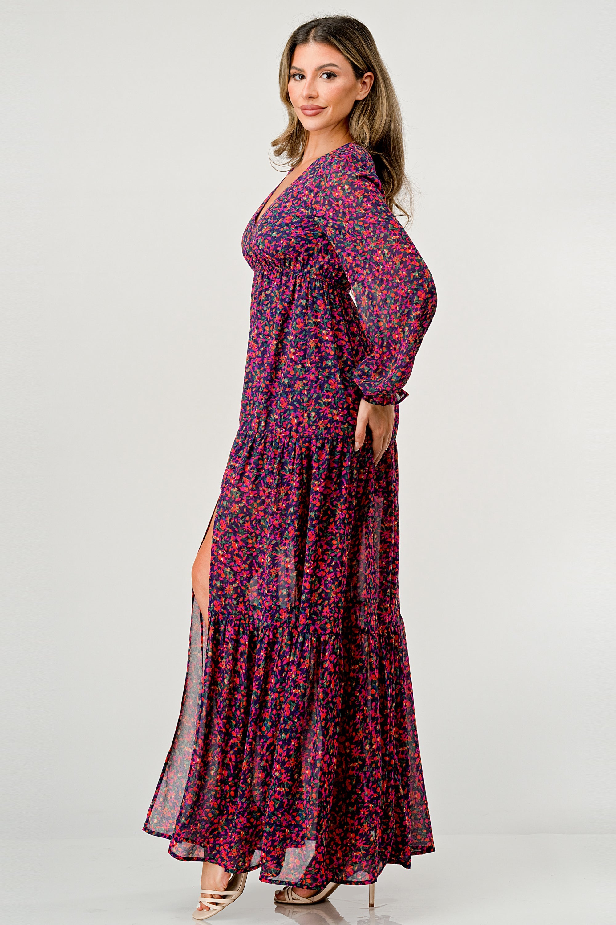 ARROW Tiered Side Slit Floral Maxi Dress