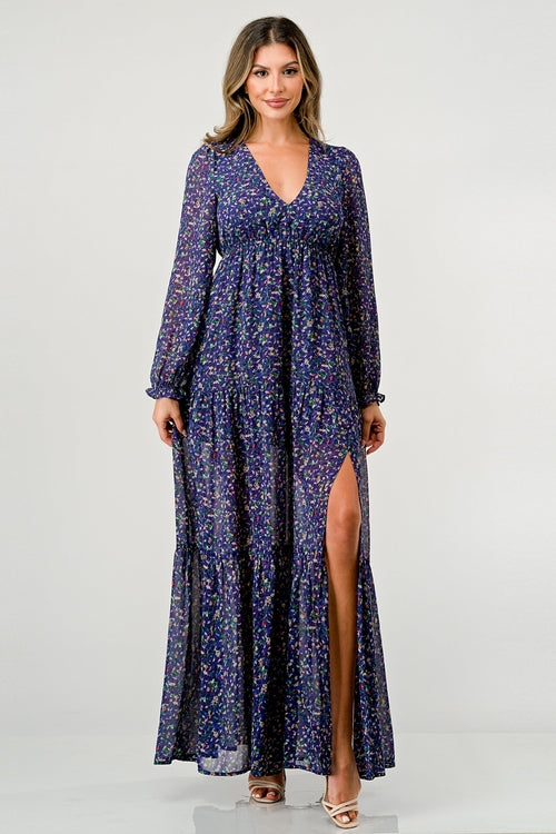 ARROW Tiered Side Slit Floral Maxi Dress