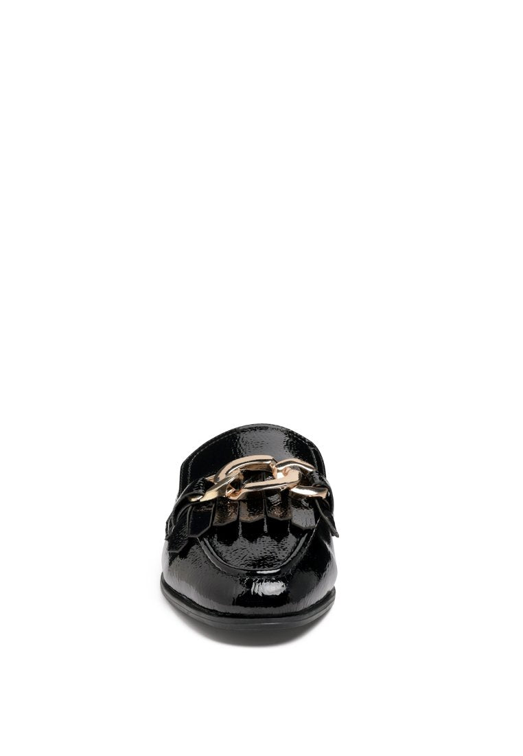 Gladioli Metal Buckled Fringe Detail Mules