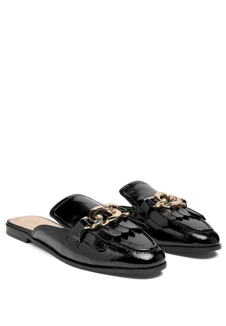 Gladioli Metal Buckled Fringe Detail Mules