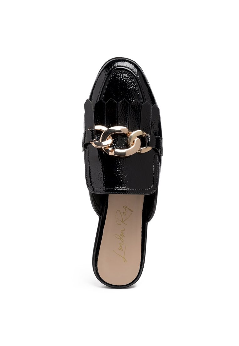 Gladioli Metal Buckled Fringe Detail Mules