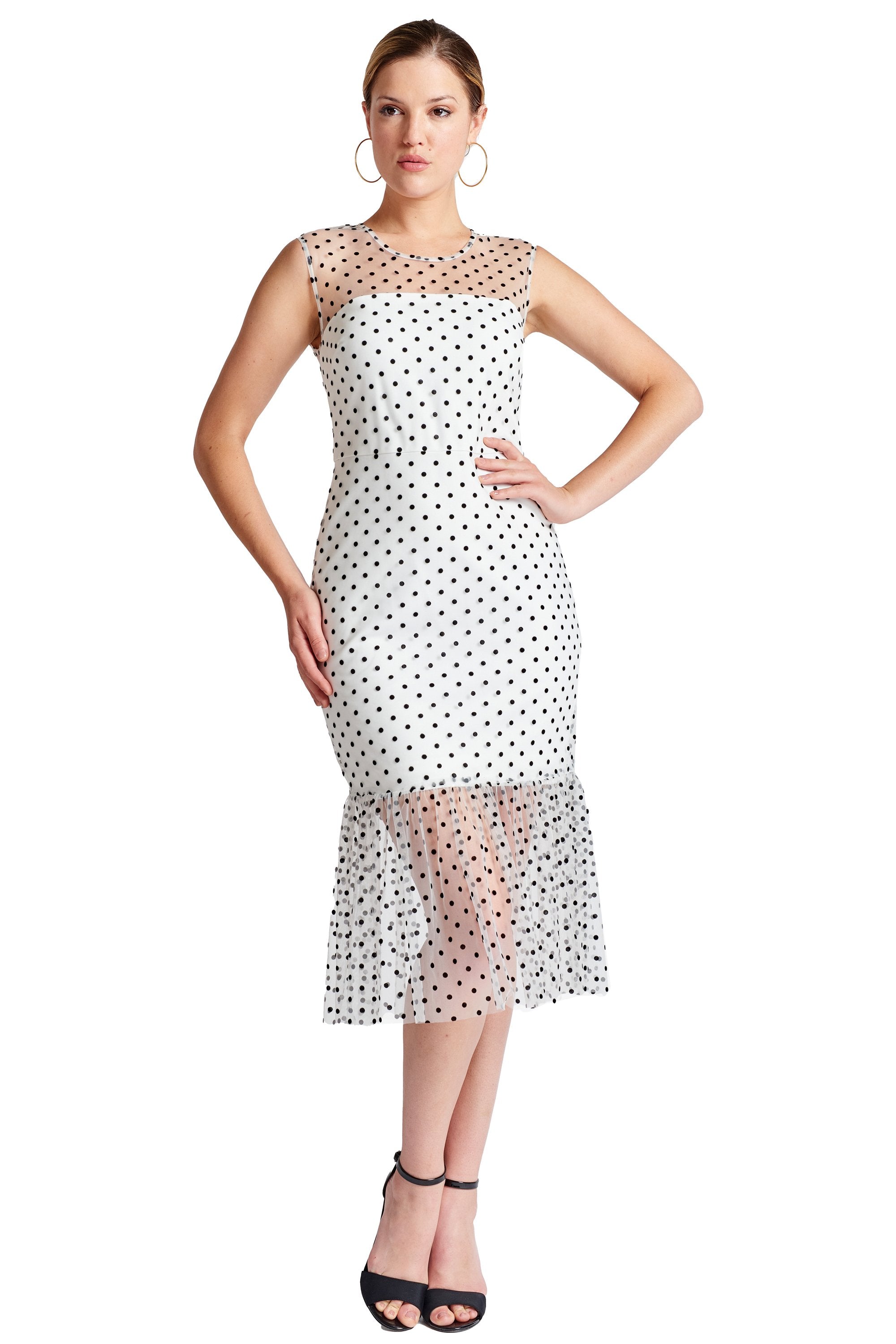 Muse Sleeveless Polka Dot Midi Mesh Dress